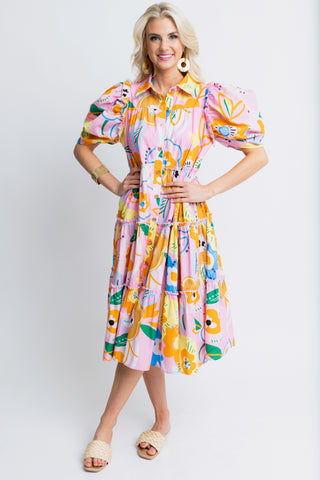 Artist Floral Tiered Midi Dress