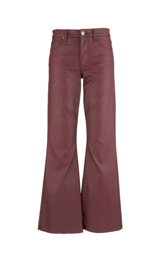 KUT FROM THE KLOTH Stella Coated High Rise Flare Raw Hem in Wine Cup