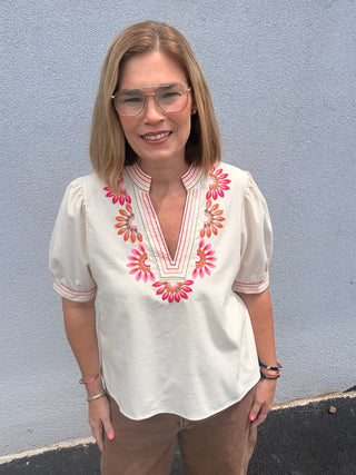 THML White Embroidered Bloom Top