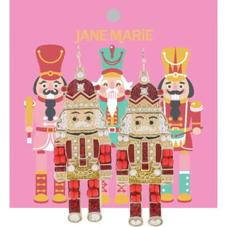 Jane Marie Red, White, Gold Nutcracker with Crystal Accents Earring