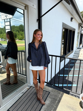 ENTRO Navy Peplum Top