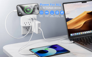 Charging Outlet with Shelf – 3 AC, 2xUSB-C & 1xUSB-A Ports
