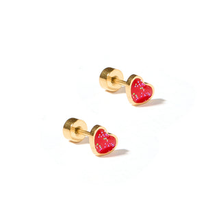 LINNY CO Screwback Stud Earrings - Nora Heart Red