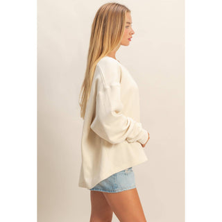 Oversized V-Neck Sweatshirt With Raw Edge Detail