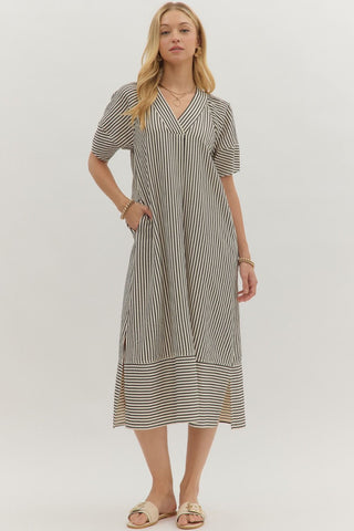 Striped V-Neck Midi Dress
