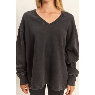 Oversized V-Neck Sweatshirt With Raw Edge Detail