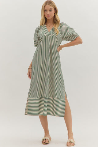 Striped V-Neck Midi Dress