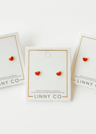 LINNY CO Screwback Stud Earrings - Nora Heart Red