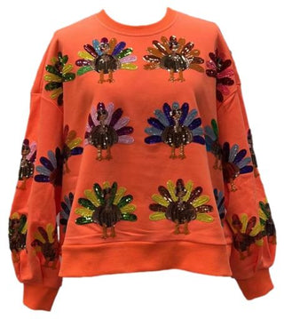 QUEEN OF SPARKLES Neon Orange Turkey Sweatshirt.