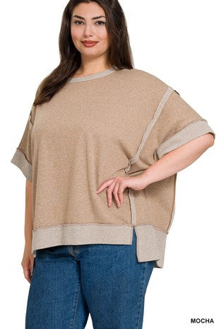 ZENANA Camel Hi/Lo Hem Top Plus