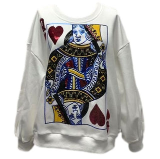 QUEEN OF SPARKLES White Queen of Hearts Card Sweatshirt