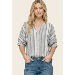 V NECK STRIPED SHIRT