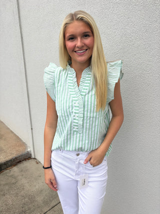 Striped Flutter Sleeve Top