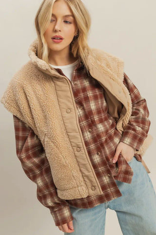 Cozy Sherpa Vest Jacket with Tie-Up Side Details