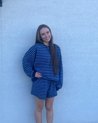 Navy/Blue Candy Stripe Lounge Top
