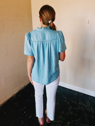 Easel Washed Denim Top