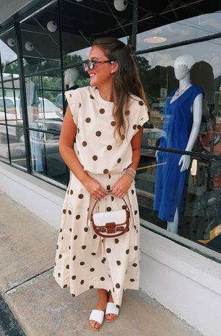 Ivory Mocha Dot Skirt Set