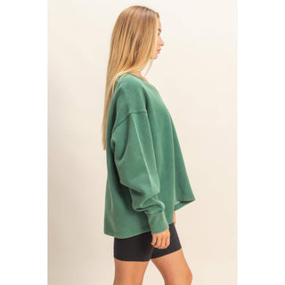 Oversized V-Neck Sweatshirt With Raw Edge Detail