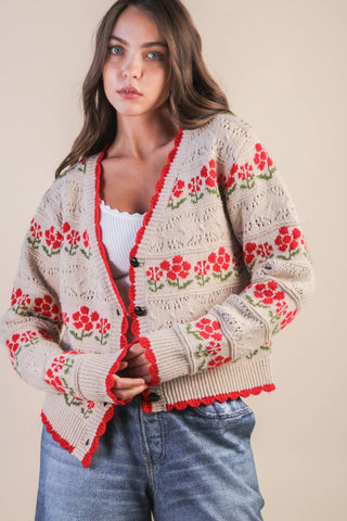 Floral Knit Sweater Cardigan