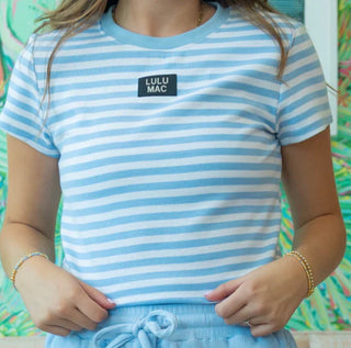 Lulu Mac Light Blue Striped BABY DOLL TOP White