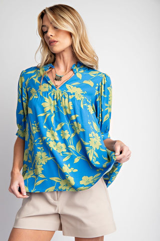 English Blue Tropical Top