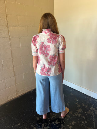 Vintage Rose Ruffle Neck Blouse