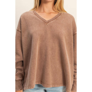 Oversized V-Neck Sweatshirt With Raw Edge Detail