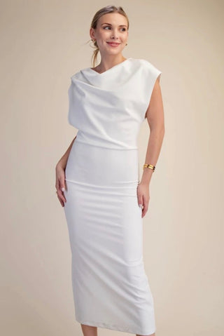 fancy white midi dress Velvi Kennedy Midi White Party Dress White / XLarge