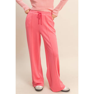 Double Knit High-Waist Drawstring Pintuck Wide Leg Pants