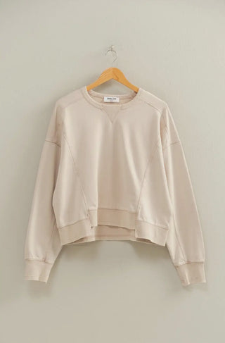 Oversized Crew NeckSweatshirt with Raw Hem