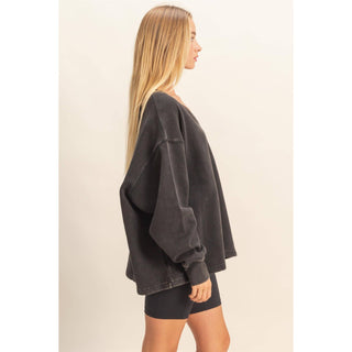 Oversized V-Neck Sweatshirt With Raw Edge Detail