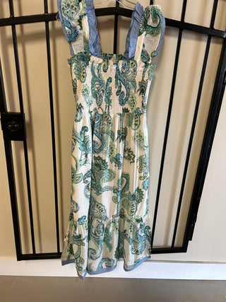 THML Paisley Ruffle Strap Smocked Dress