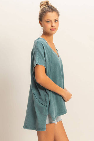 Oversized V-Neck Mineral Washed Top