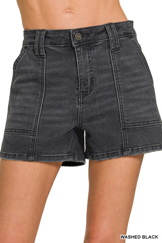 Washed Black Utility Pocket Denim Shorts