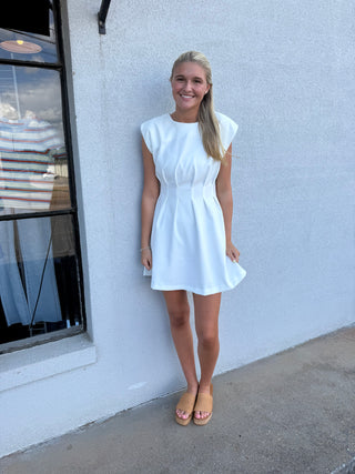 White Pleated Mini Dress M
