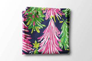 Preppy Navy Pink Chinoiserie Christmas Kitchen Towel