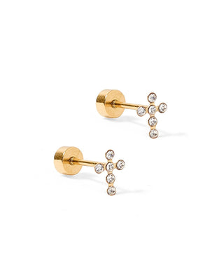 LINNY CO Screwback Stud Earrings - Clara Cross Gold Sparkle