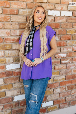 Pleated Button Woven Top Plus