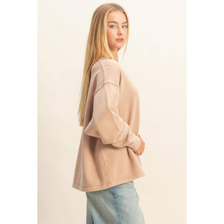 Oversized V-Neck Sweatshirt With Raw Edge Detail