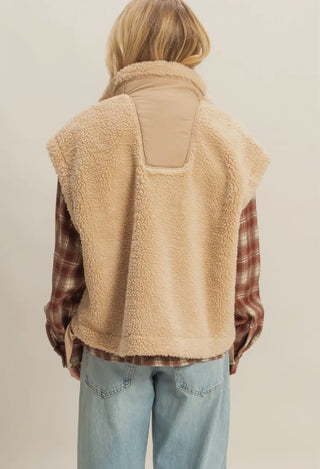 Cozy Sherpa Vest Jacket with Tie-Up Side Details