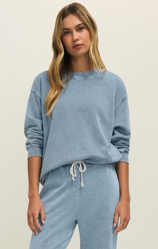 Z Supply Boyfriend Denim Sweatshirt Ocean Air Indigo