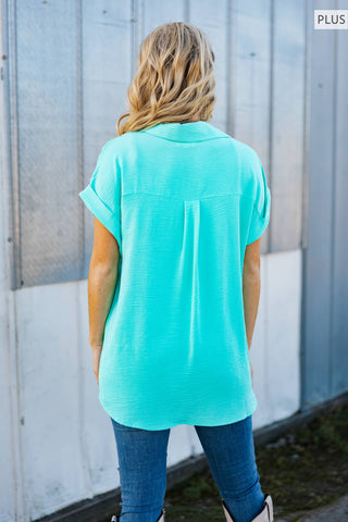 Pleated Button Woven Top Plus