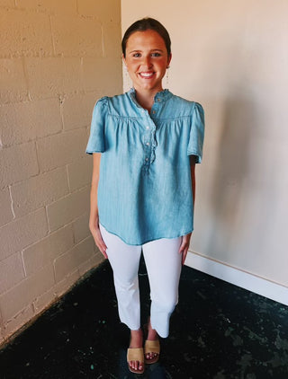 Easel Washed Denim Top