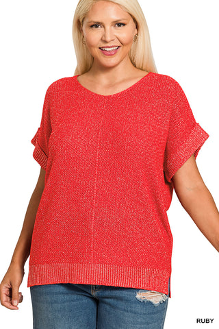 Center Seam Short Sleeve Sweater in Plus
