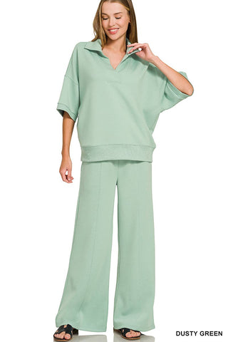 Scuba Collared Short Sleeve Pullover & Pants Set