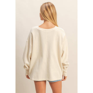 Oversized V-Neck Sweatshirt With Raw Edge Detail