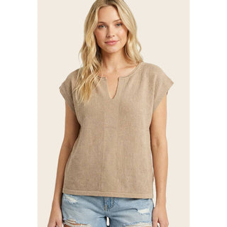 Y SPLIT NECK POINTELLE SWEATER