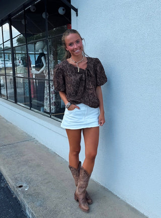 Mocha Romance Tie-Neck Top