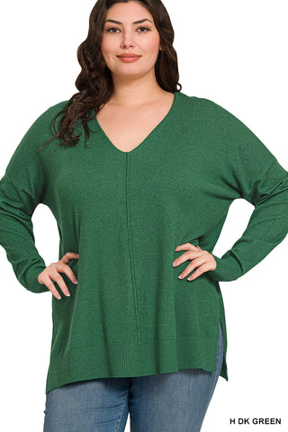 Center Seam Sweater with Hi/Lo Hem Plus