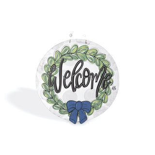 DK Gray Wreath Welcome Door Hanger